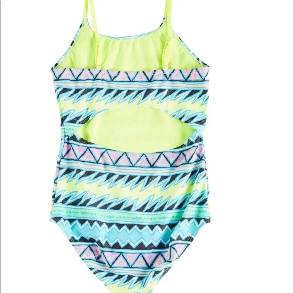 MAUI & SONS BIG GIRLS LARGE(14)TRIBUL STRIPE ONE- PIECE SWIMSUIT